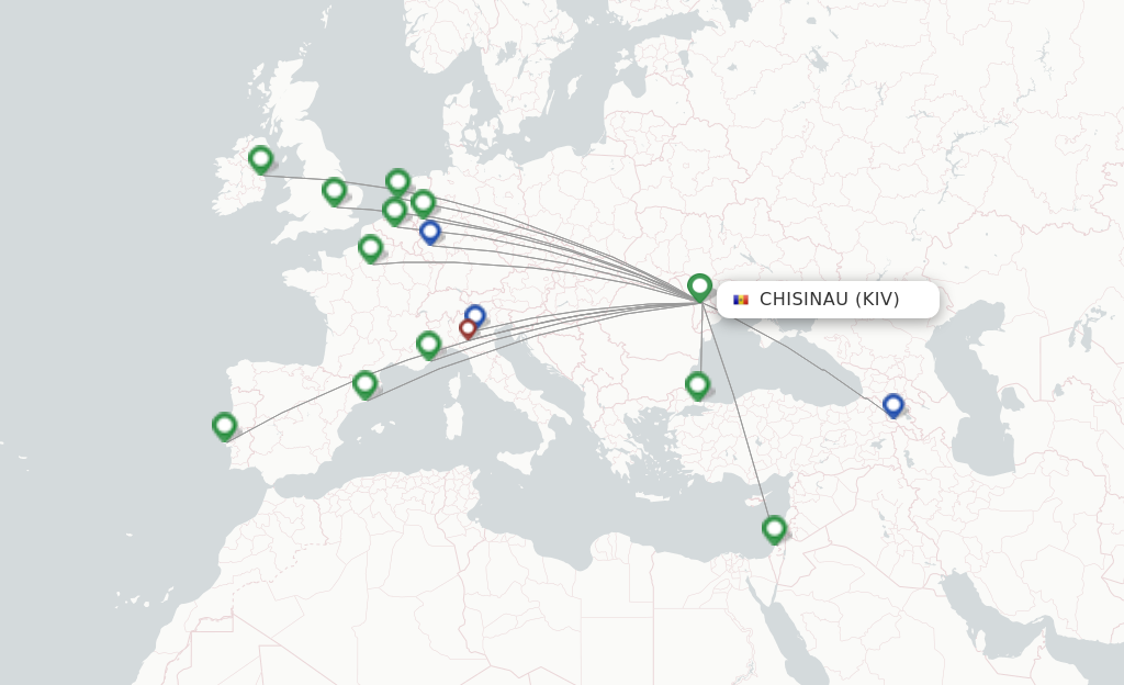 Route map with flights from Chisinau with Fly One