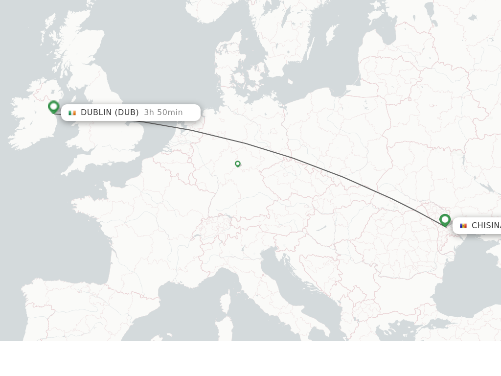 Flights from Chisinau to Dublin route map