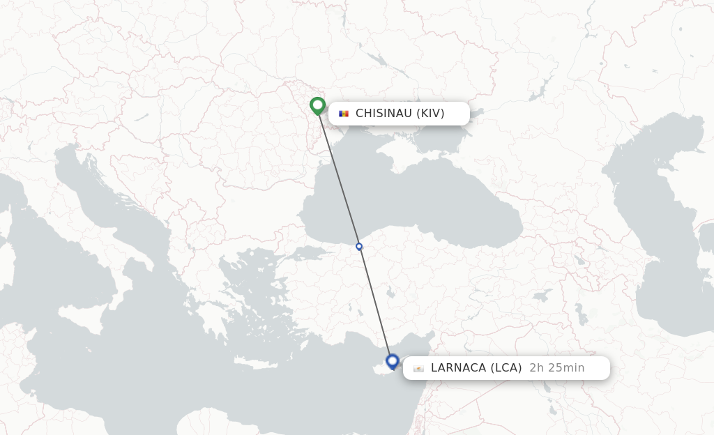 Flights from Chisinau to Larnaca route map
