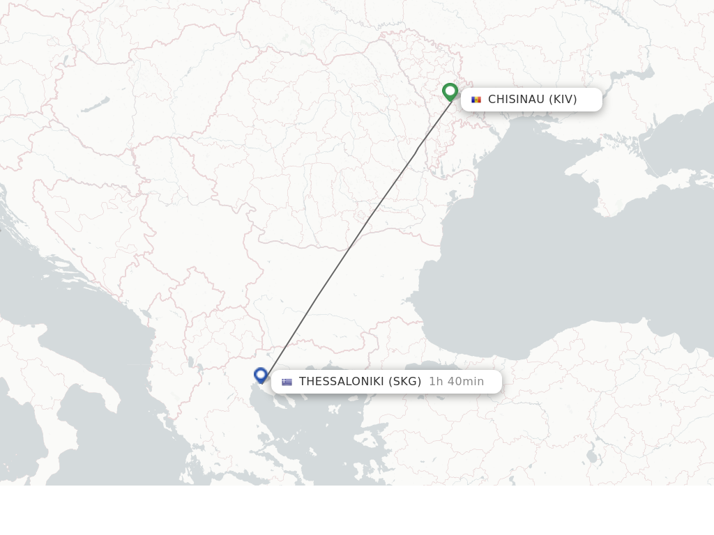 Flights from Chisinau to Thessaloniki route map