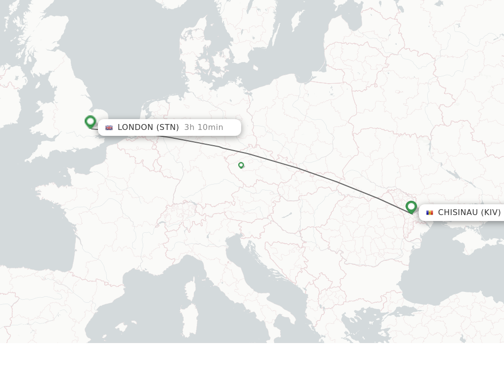Flights from Chisinau to London route map
