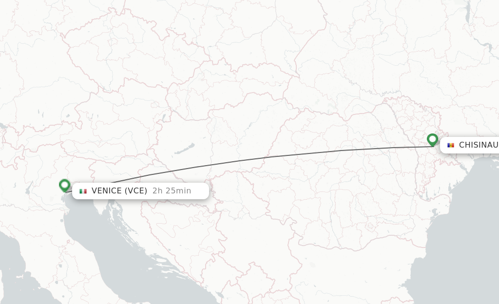 Flights from Chisinau to Venice route map
