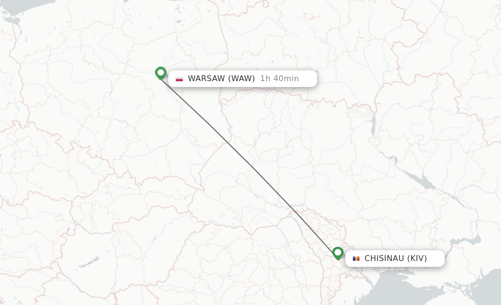 Flights from Chisinau to Warsaw route map