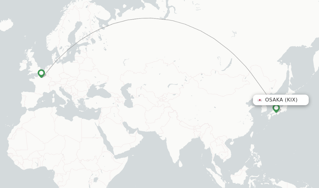Route map with flights from Osaka with Air France