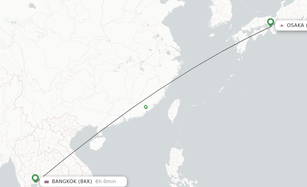 Flights from Osaka to Bangkok route map