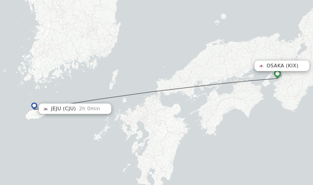 Flights from Osaka to Jeju route map