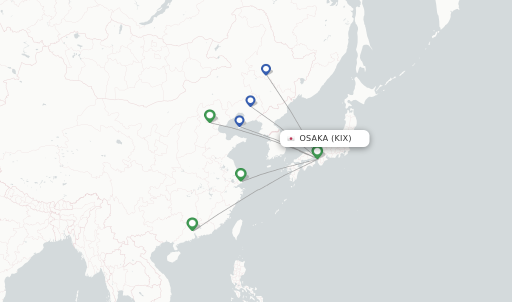 Route map with flights from Osaka with China Southern