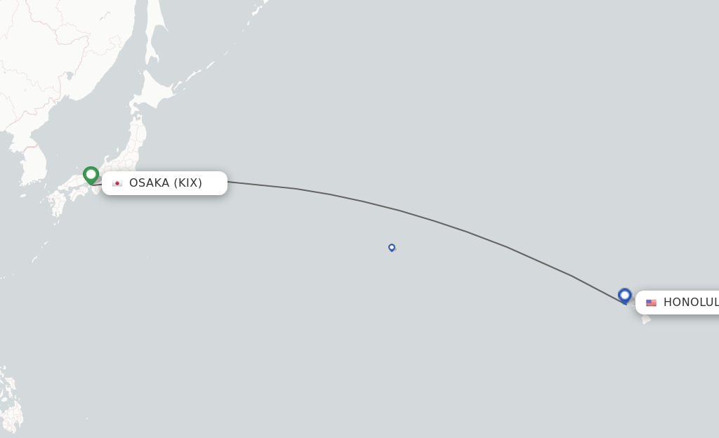 Flights from Osaka to Honolulu route map