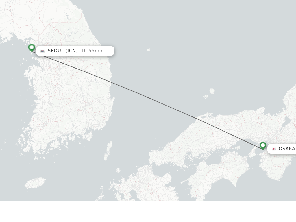 Flights from Osaka to Seoul route map