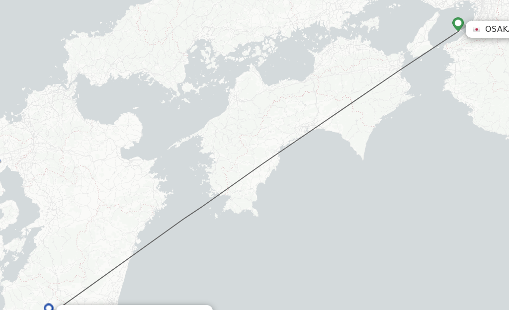 Flights from Osaka to Kagoshima route map