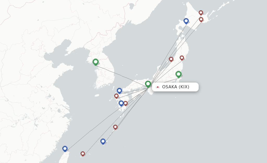 Route map with flights from Osaka with Peach Aviation