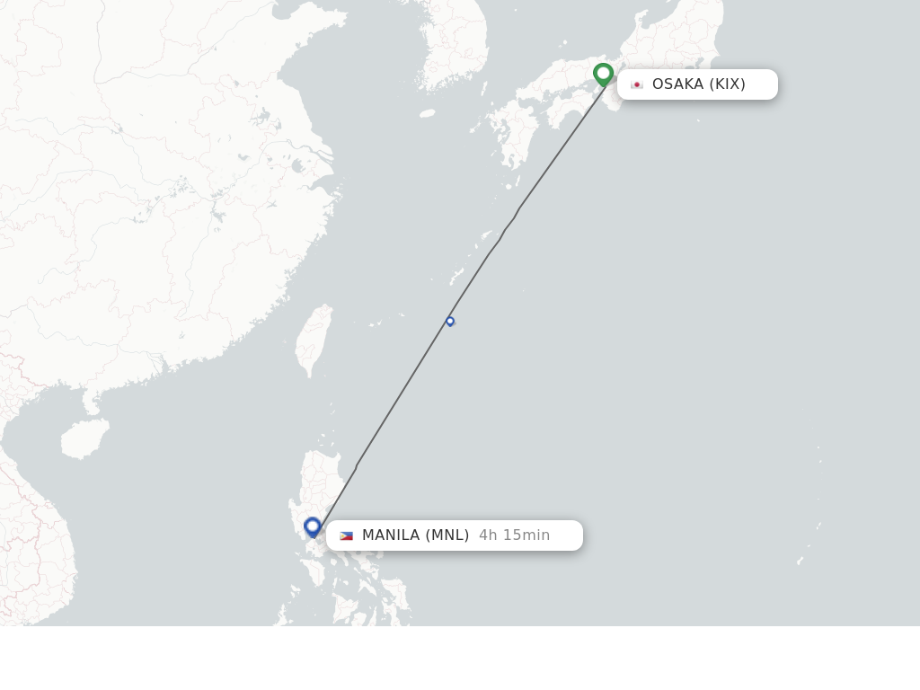 Flights from Osaka to Manila route map