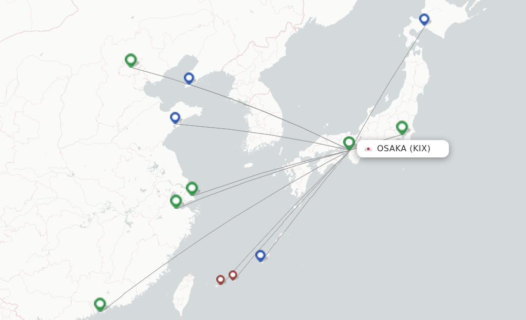 Route map with flights from Osaka with ANA
