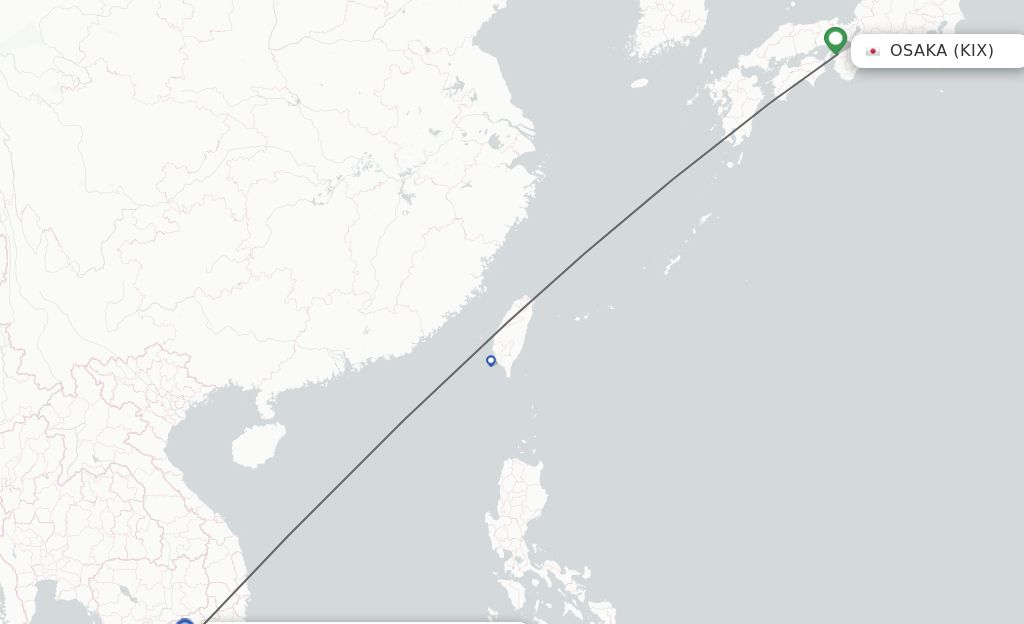 Flights from Osaka to Ho Chi Minh City route map