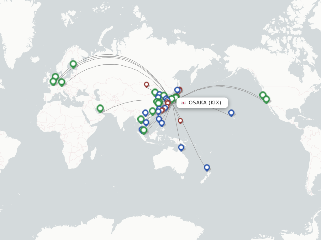 Flights from Osaka to Chongqing route map