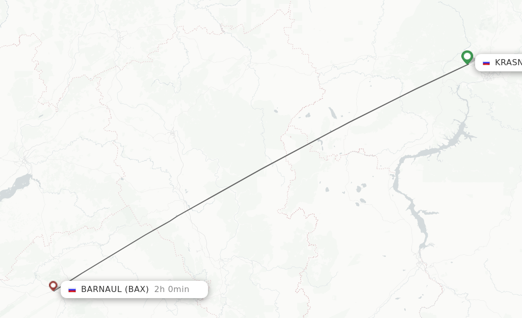Flights from Krasnojarsk to Barnaul route map