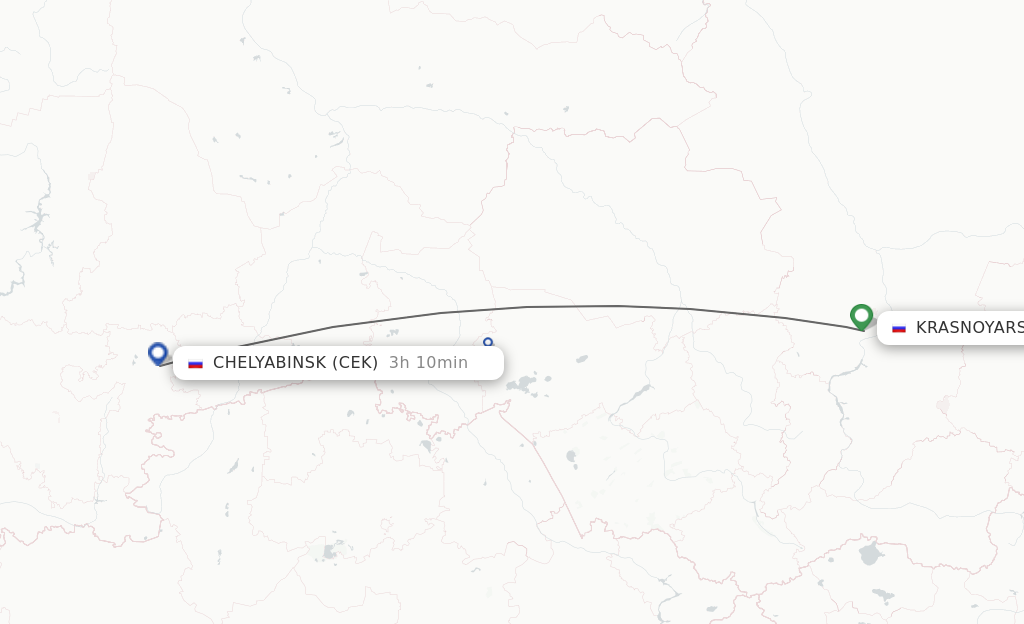 Flights from Krasnojarsk to Chelyabinsk route map
