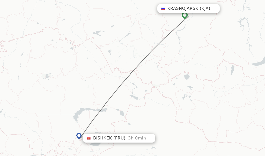 Flights from Krasnojarsk to Bishkek route map