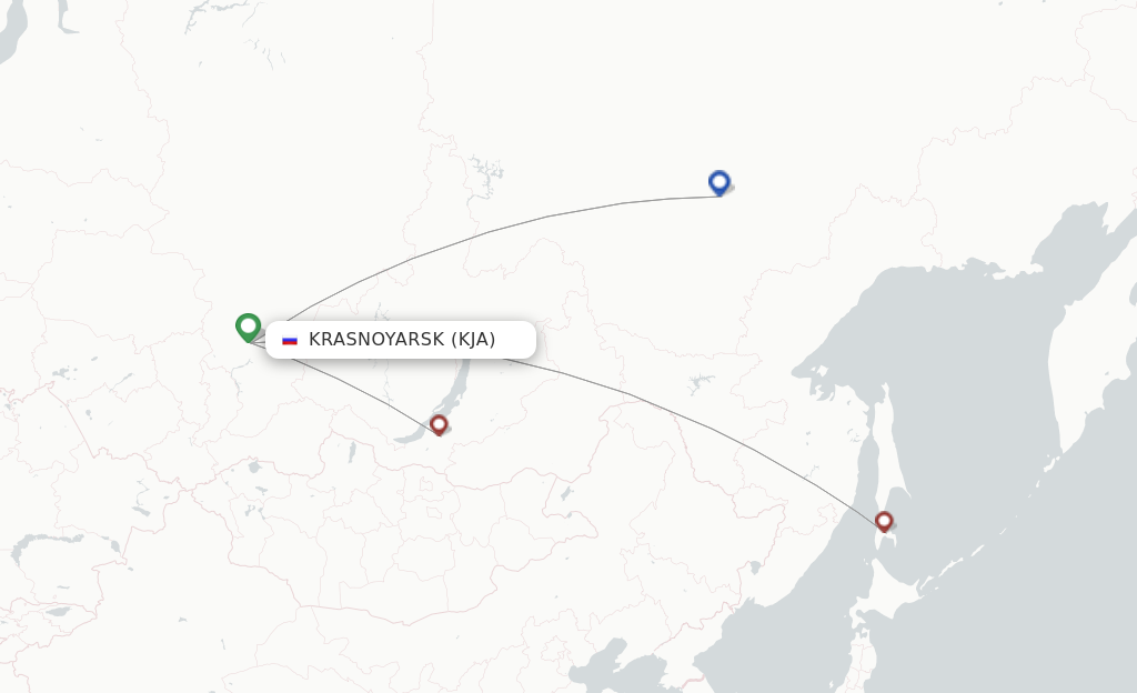 Route map with flights from Krasnojarsk with Aurora