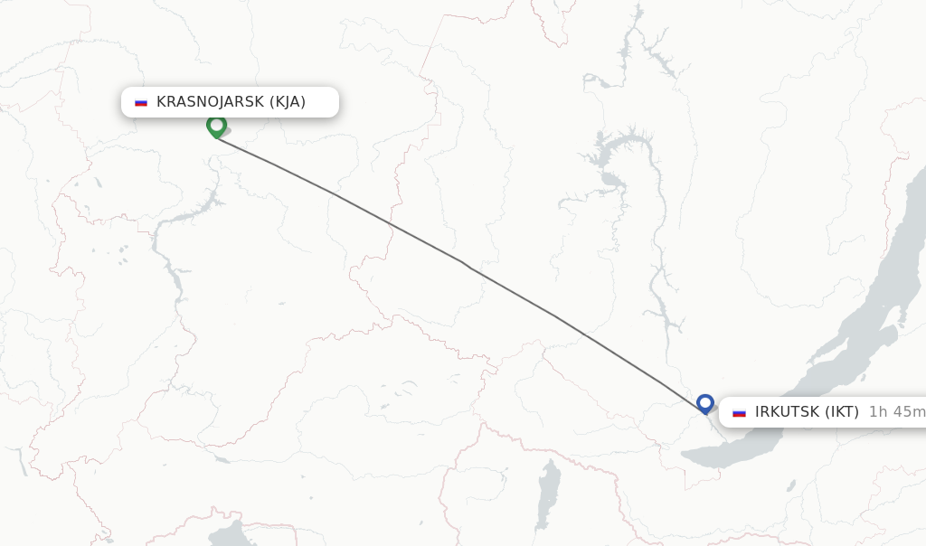 Flights from Krasnojarsk to Irkutsk route map