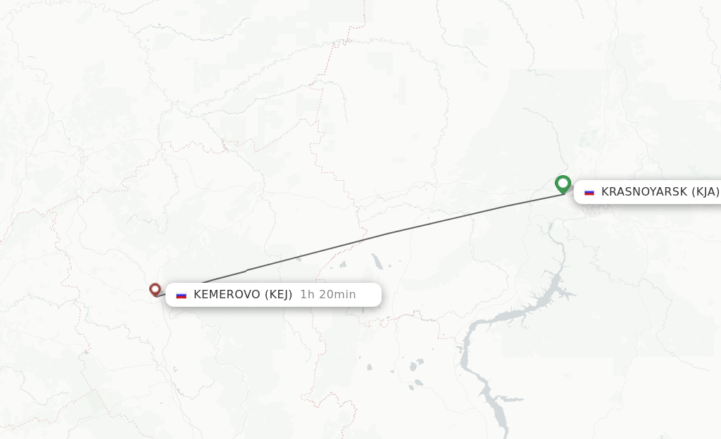 Flights from Krasnojarsk to Kemerovo route map