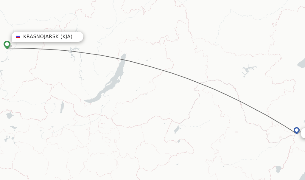 Flights from Krasnojarsk to Khabarovsk route map