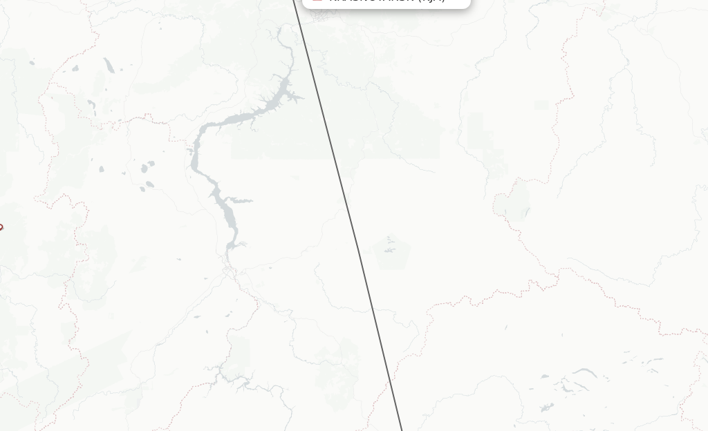 Flights from Krasnojarsk to Kyzyl route map