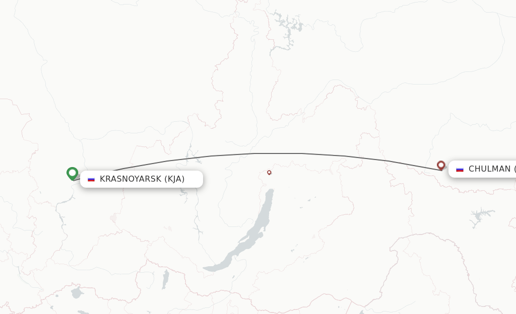 Flights from Krasnojarsk to Neryungri route map