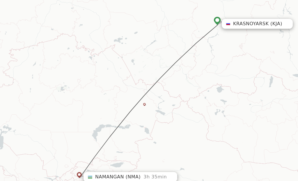 Flights from Krasnojarsk to Namangan route map
