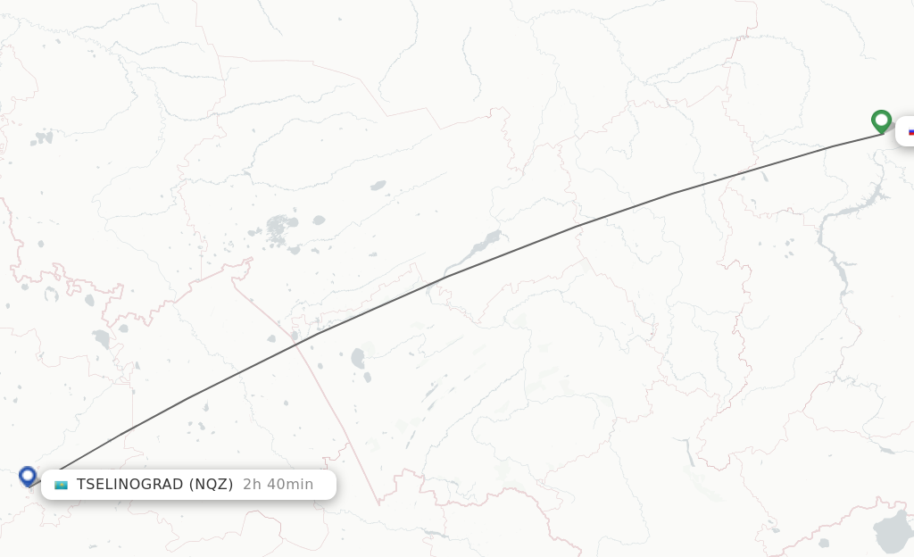 Flights from Krasnojarsk to Astana route map