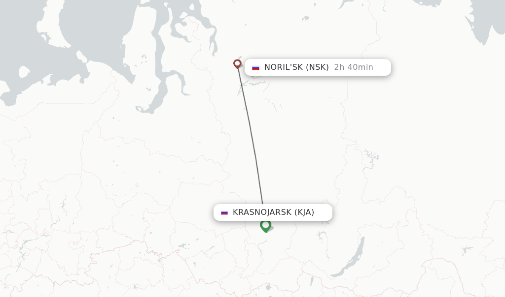 Flights from Krasnojarsk to Noril'sk route map