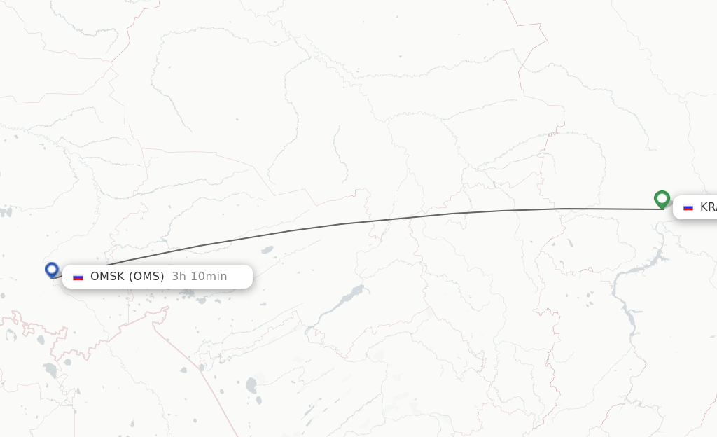 Flights from Krasnojarsk to Omsk route map