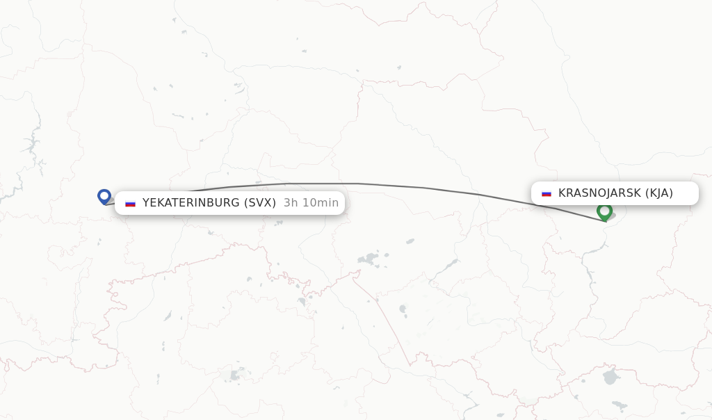 Flights from Krasnojarsk to Yekaterinburg route map
