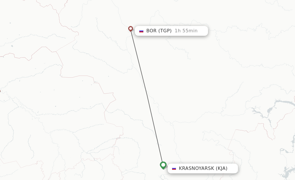 Flights from Krasnojarsk to Bor route map