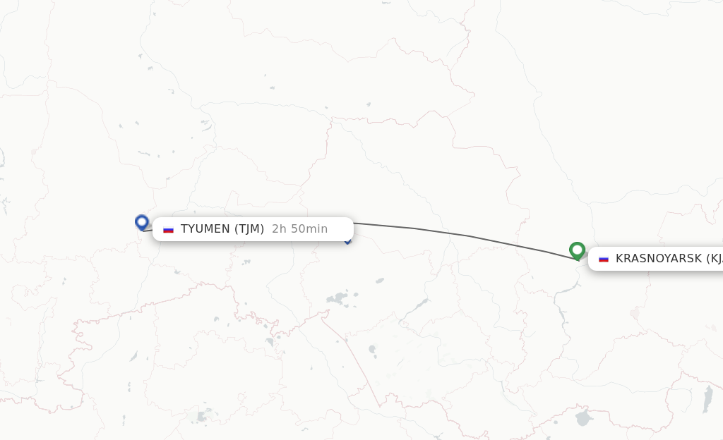 Flights from Krasnojarsk to Tyumen route map