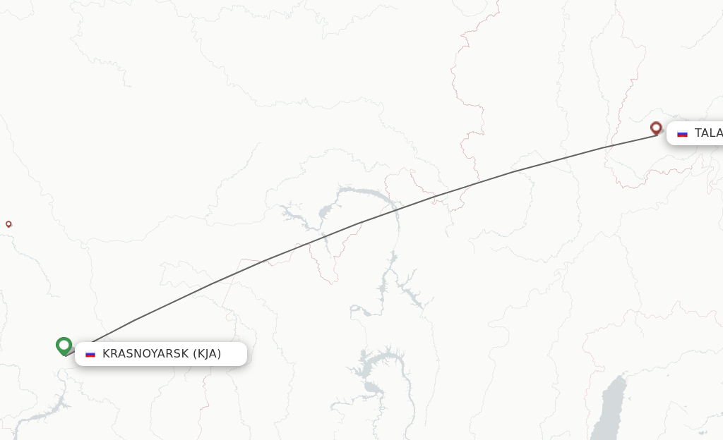 Flights from Krasnojarsk to Talakan route map
