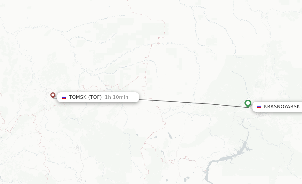 Flights from Krasnojarsk to Tomsk route map
