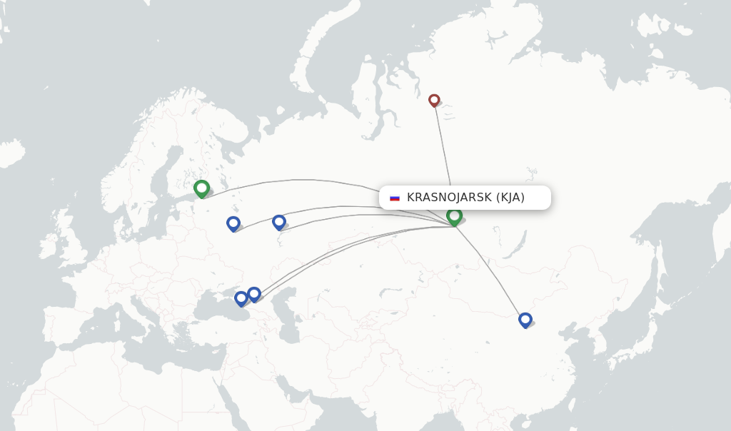Route map with flights from Krasnojarsk with NordStar