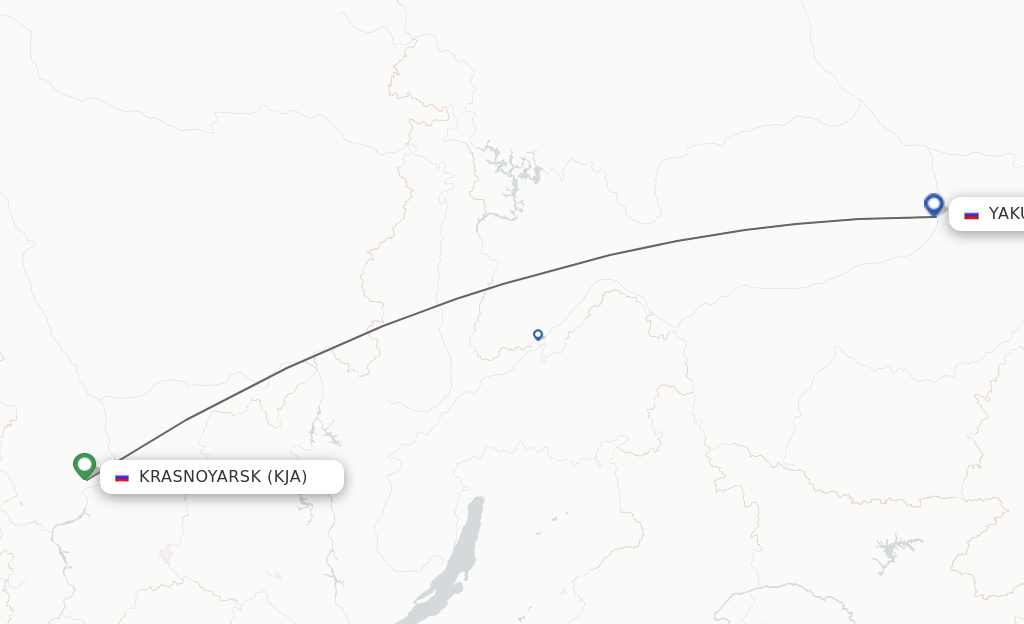 Flights from Krasnojarsk to Yakutsk route map