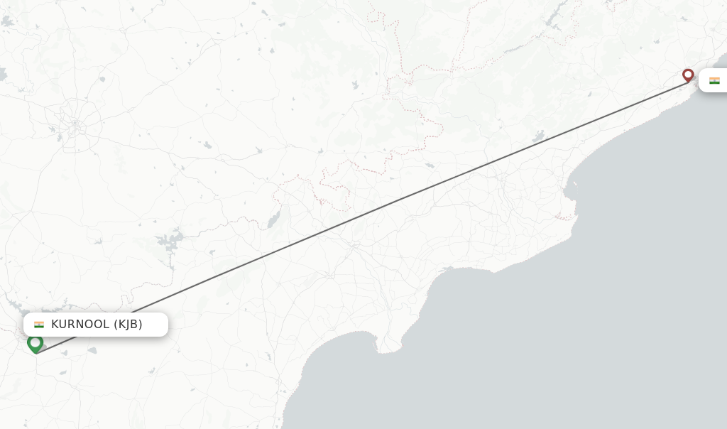 Flights from Kurnool to Vishakhapatnam route map