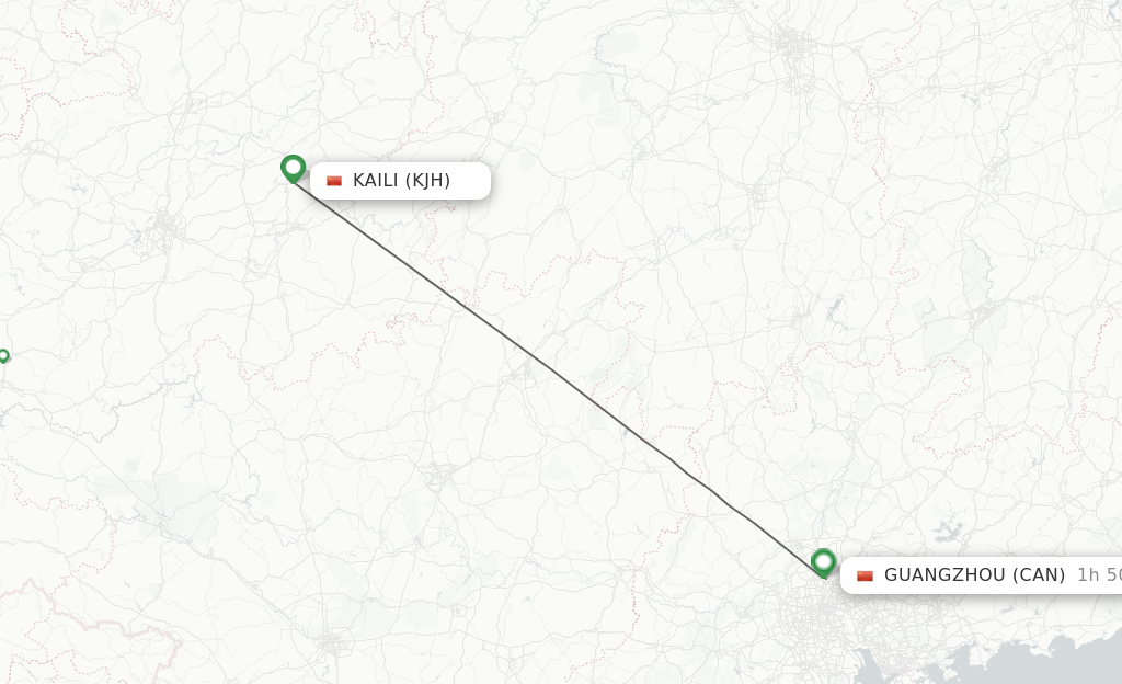 Flights from Kaili to Guangzhou route map