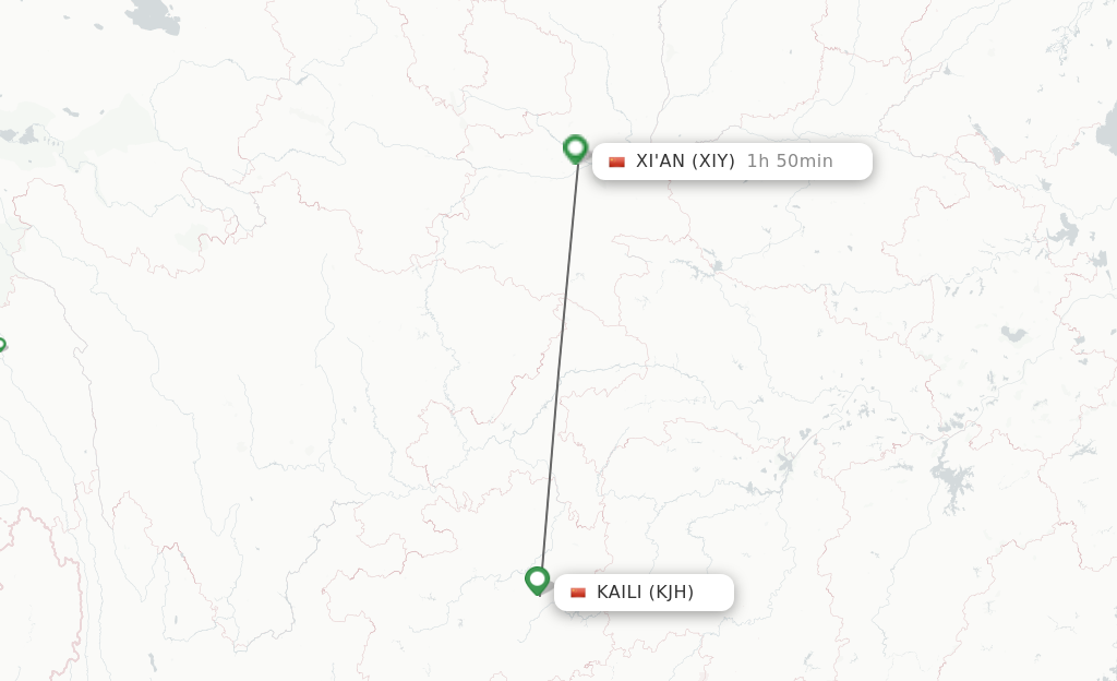 Flights from Kaili to Xian route map