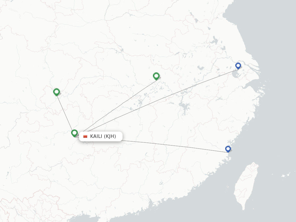Flights from Kaili to Fuzhou route map