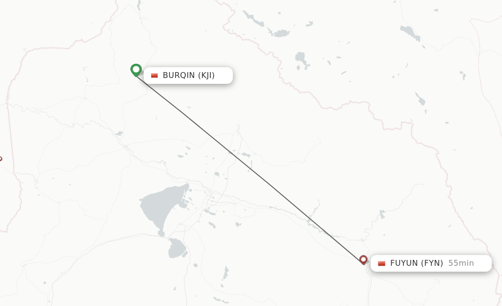 Flights from Buerjin to Fuyun route map