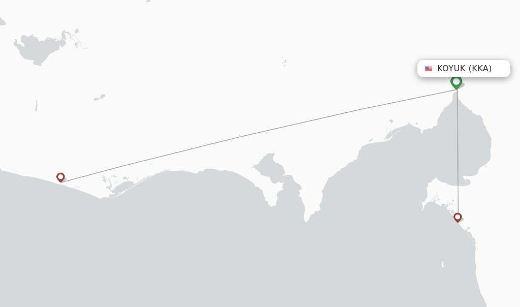 Route map with flights from Koyuk with Easy Fly Express