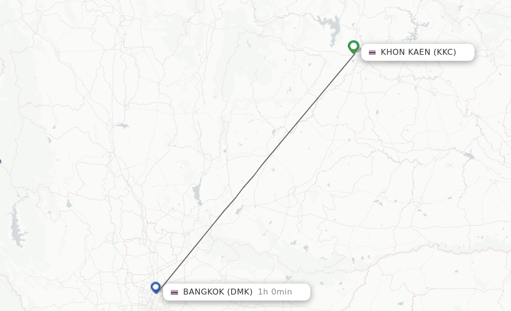 Flights from Khon Kaen to Bangkok route map