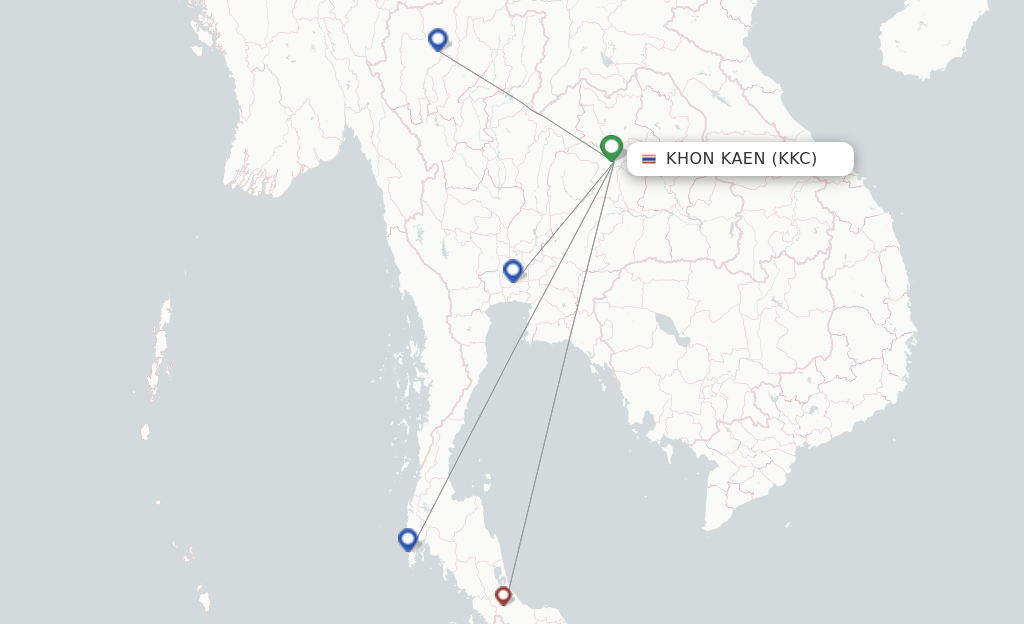 Route map with flights from Khon Kaen with Thai AirAsia