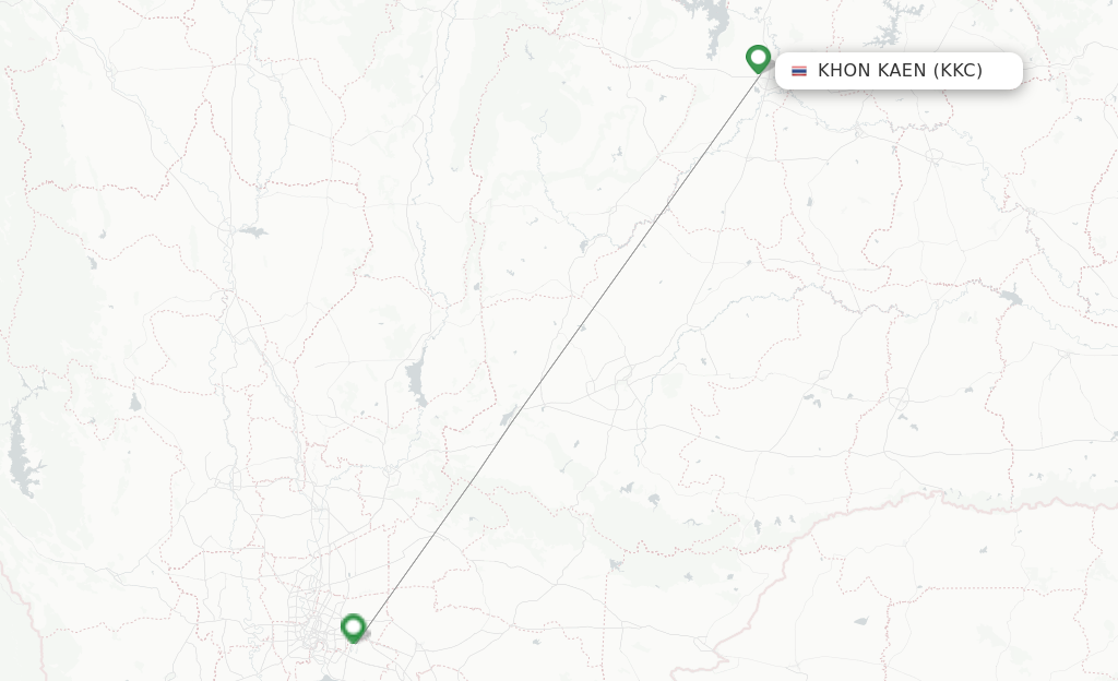 Route map with flights from Khon Kaen with Thai Vietjet Air