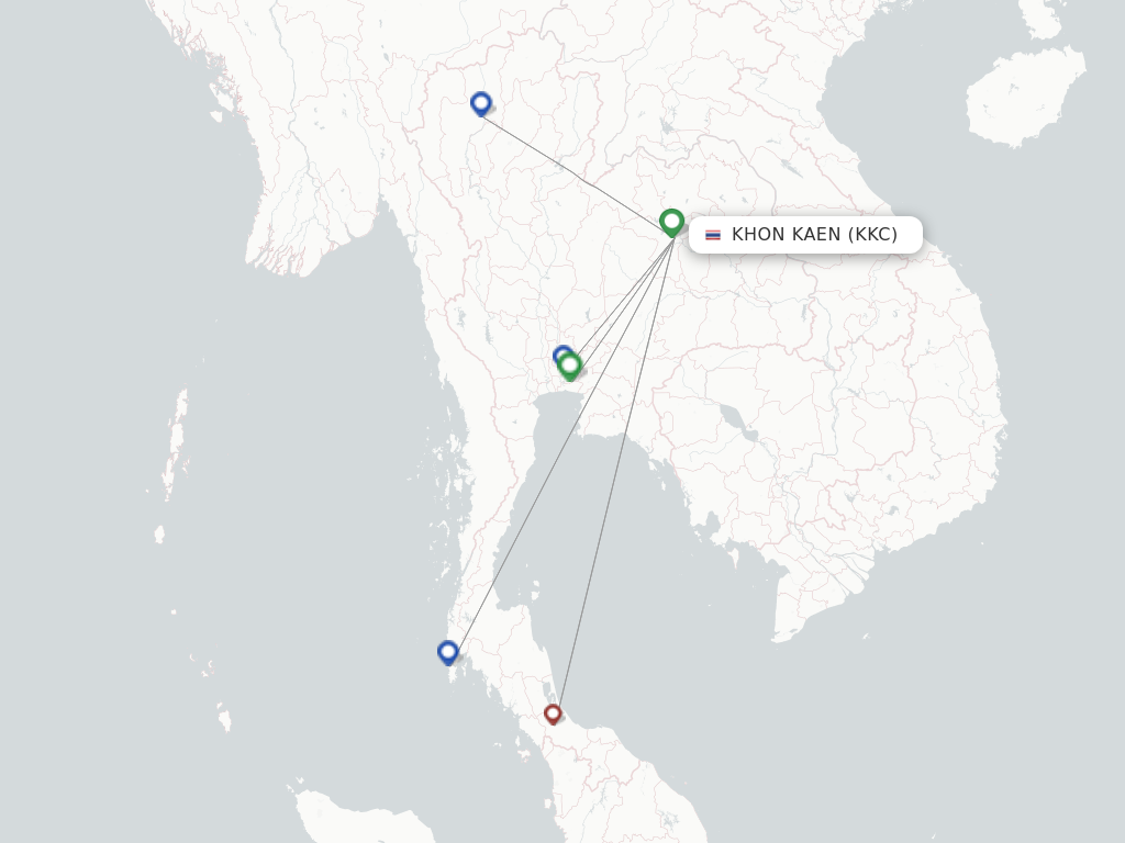 Flights from Khon Kaen to Utapao route map