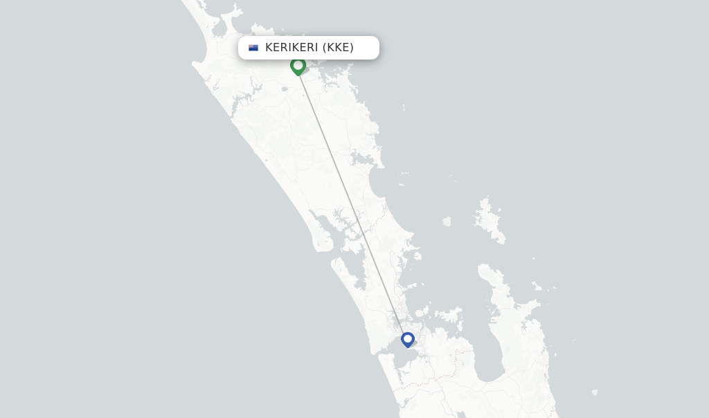 Route map with flights from Kerikeri with Air New Zealand